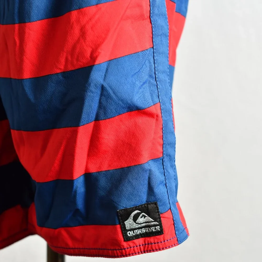Quicksilver Blue/Red Stripped Board Shorts - Size 33